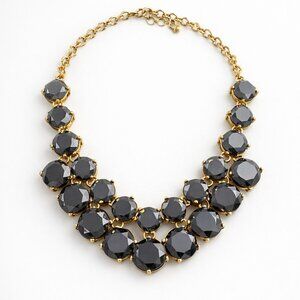 VTG Gold Tone Statement Necklace Gray Faceted Stones Glam Chunky Collar Jewelry